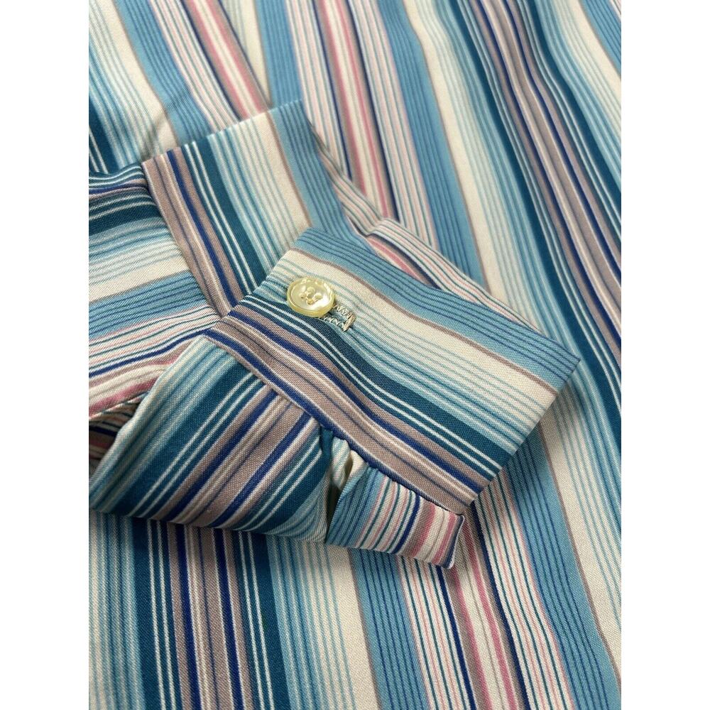 Vintage 1970’s LAURA MAE Striped Long sleeve Polyester Scarf Collar Size 38 - Picture 10 of 11